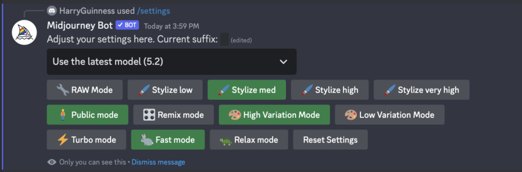 Midjourney Settings