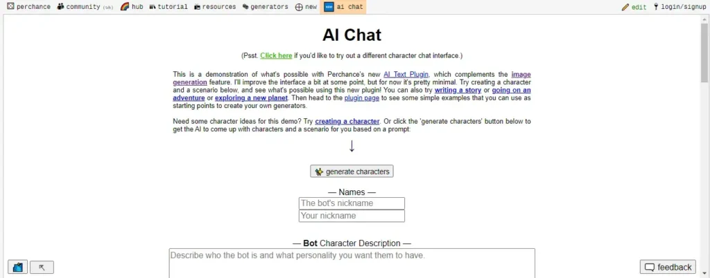 Perchance AI Home Page
